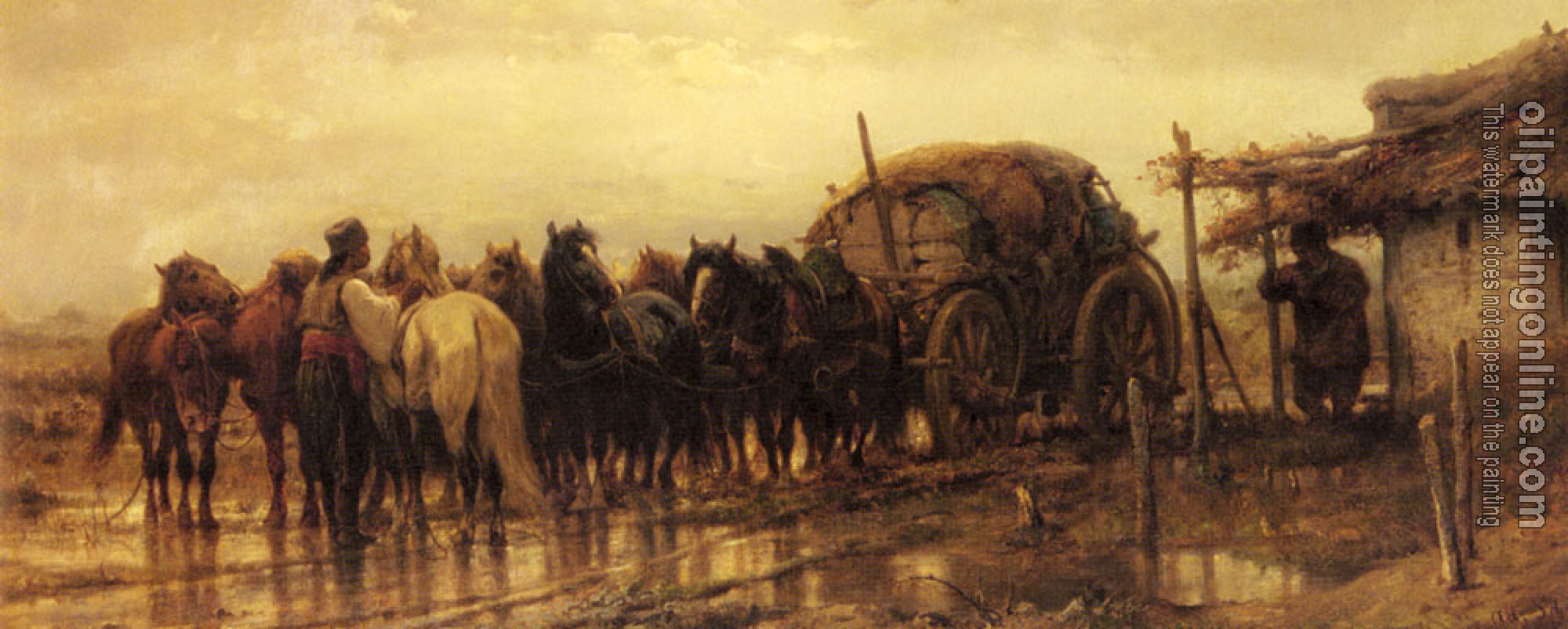 Adolf Schreyer - Hitching Horses To The Wagon